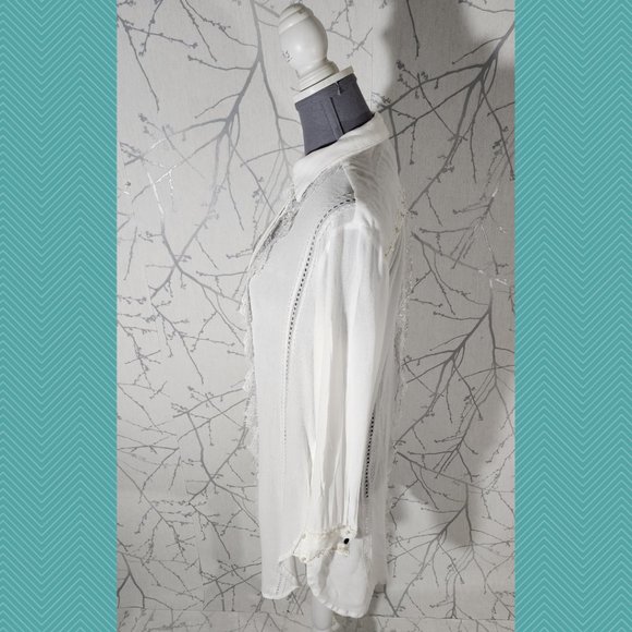 POL White Snap Front Lace Panel Shirt Dress - Picture 5 of 7